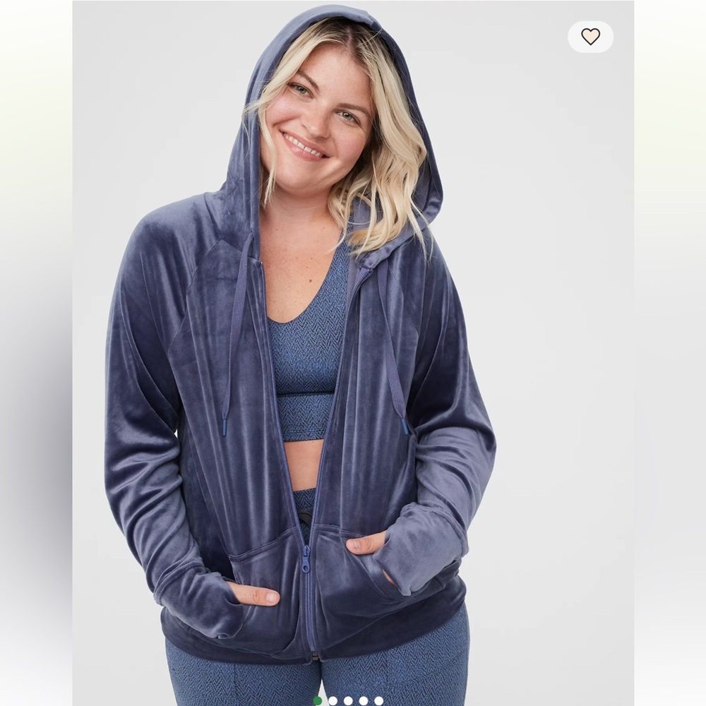 OFFLINE By Aerie Blue After Party Velour Oversized Full Zip Hoodie Size Small